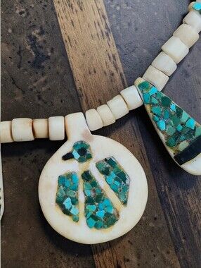 Antique Santo Domingo, Native American turquoise Thunderbird necklace
